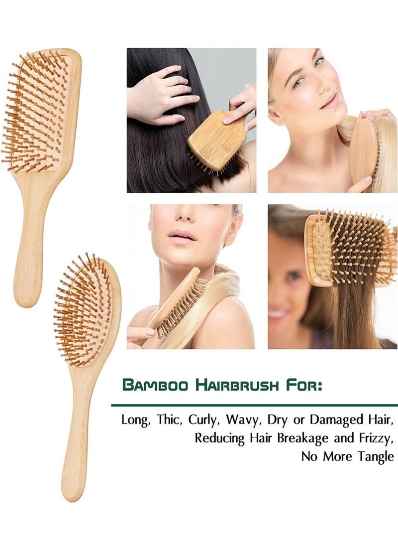 AEENAA Bamboo Hair Brush Set Paddle and Oval Design Wooden Pins Anti Static Scalp Massage For Daily Hair Care - Image 5